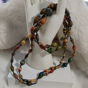 Red and Orange Bohemian Beaded Necklace